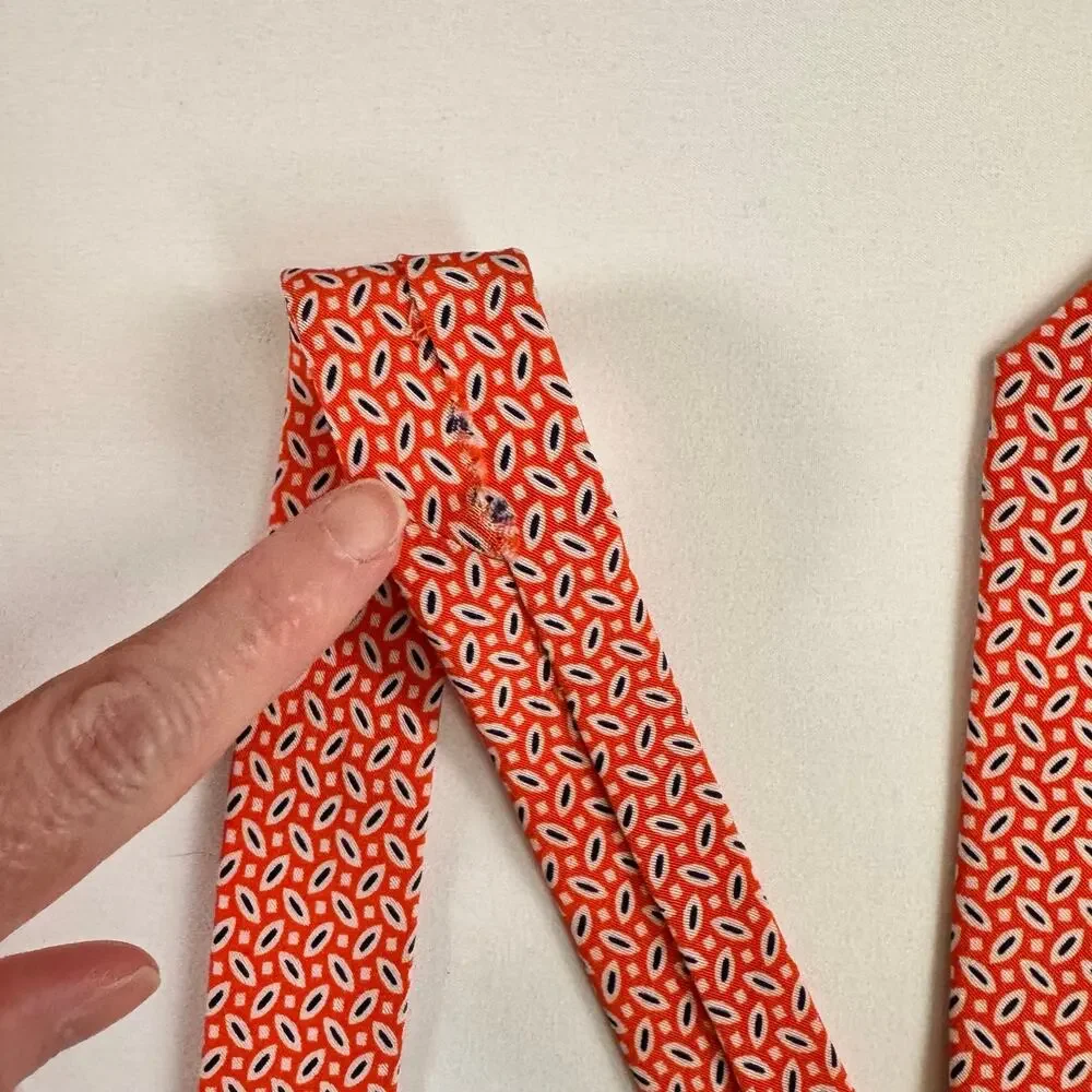 Polo Ralph Lauren Geometric Necktie 100% Silk Orange Made In USA Classic Preppy